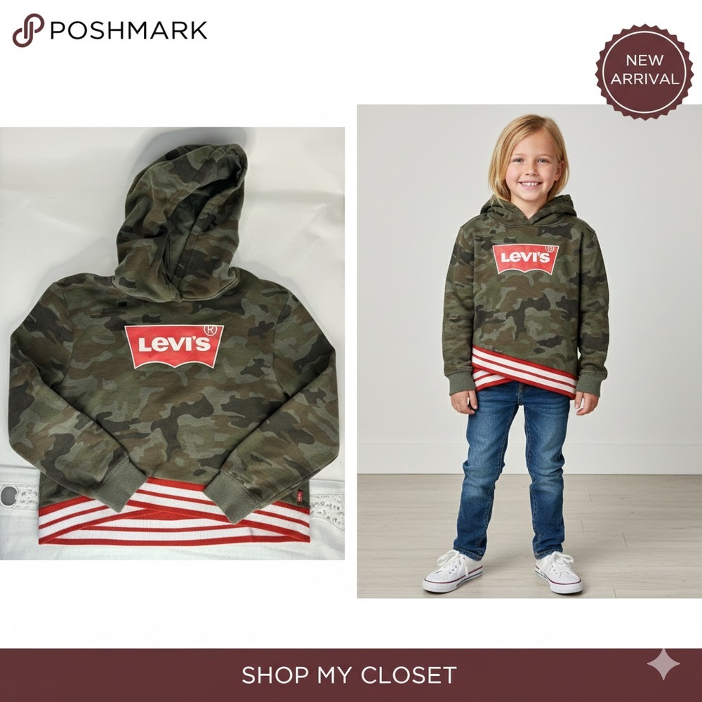 Levi's Kids Green Camo Hoodie with Red Logo